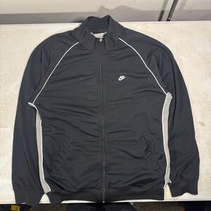 Y2K Nike Mens Track Jacket Black Full Zip White Grey Mesh Size XL